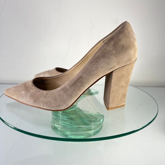 Vince Camuto Candera Pumps Beige Suede Leather Pointed Toe Heels - Picture 4 of 8